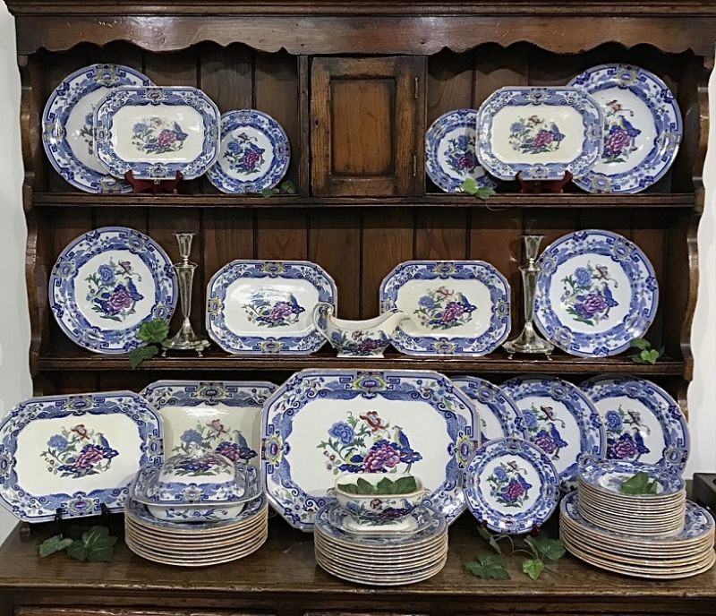 Mason’s Ironstone “Blue Pheasants” pattern dinnerware, pattern # 9799. 